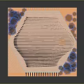 Futuristic Multi Layered Architectural Model With Blue Orange Lighting And Geometric Design