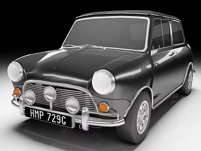 Black Classic Mini Car With Vintage Design Round Headlights And Chrome Accents 3d model