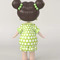 Cute Cartoon Doll With Green Polka Dot Dress Green Hair Accessories And Big Green Eyes