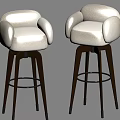 Modern White Upholstered Bar Stools With Armrests Dark Brown Wooden Legs And Gold Metal Accents