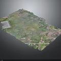 3D Aerial Terrain Model With Green Fields White Structures And Colored Plots