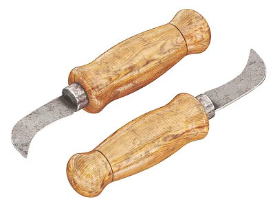 Two Handheld Hardware Tools with Wooden Handles and Metal Blades 3d model