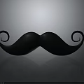 Black Curled Mustache With Spiral Ends On Gray Gradient Background And Reflection