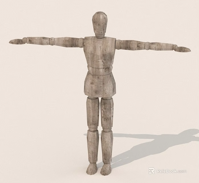 Wooden Articulated Mannequin Figure With Outstretched Arms On Plain Background 3d model 