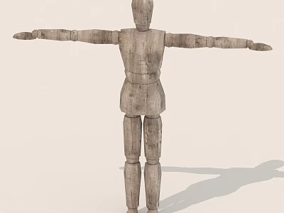 Wooden Articulated Mannequin Figure With Outstretched Arms On Plain Background 3d model