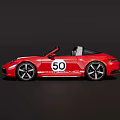 Red Porsche Convertible Car With Sleek Exterior And Number 50 Badge Design