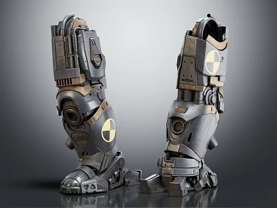 Futuristic Sci Fi Character Mechanical Leg Prosthetics With Radiation Symbols And Armored Design 3d model