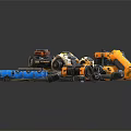 Assorted Colorful Mechanical Parts Featuring Yellow Blue Components And Various Shapes