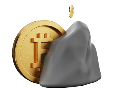 Decorative Ornament Set With Golden Bitcoin Coin Gray Stone And Falling Gold Coin 3d model