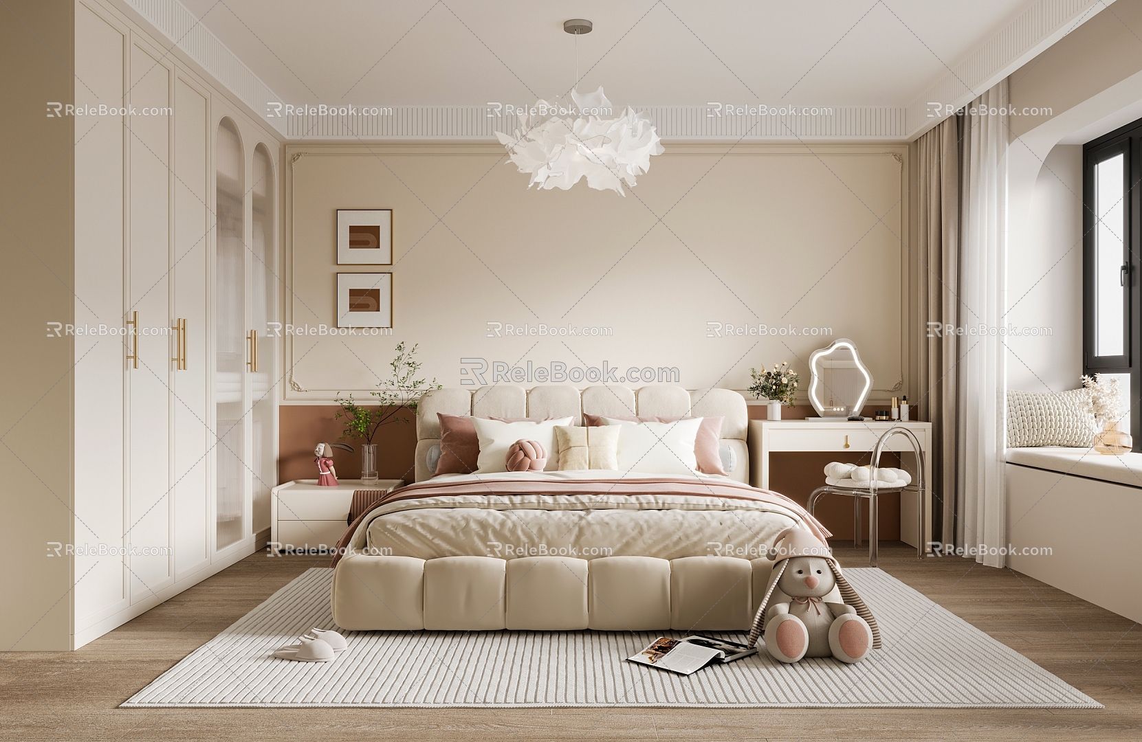 French Children's Room Cream Home Bedroom Daughter Room Wardrobe 3d model