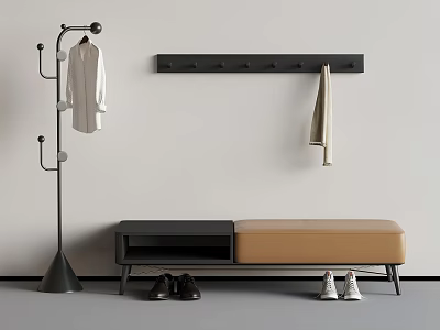 Modern Entryway Coat Rack With White Hanging Jacket Wall Hooks Towel Bench And Shoes 3d model