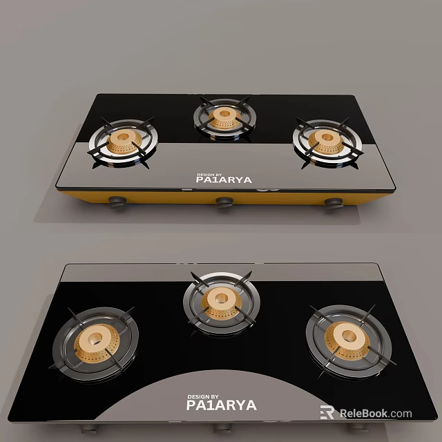 Patanjali Gas Stove With Four Burners Black Surface Modern Kitchen Appliance 3d model 
