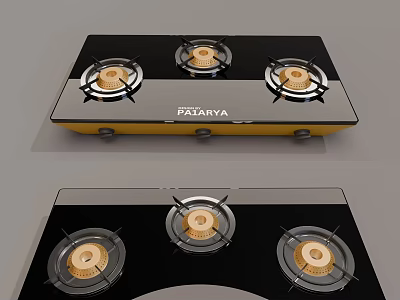 Patanjali Gas Stove With Four Burners Black Surface Modern Kitchen Appliance 3d model