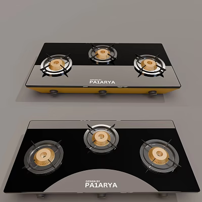 Patanjali Gas Stove With Four Burners Black Surface Modern Kitchen Appliance 3d model