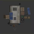 Wooden Camper Van With Solar Panels Top Fuel Cans Crate Chair And Tire