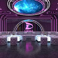 Modern KTV Interior Design with Neon Purple Lighting Starry Sky Ceiling and Luxurious Sofas 3d model