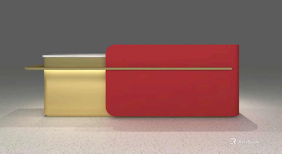 Modern Red And Gold Reception Desk With Sleek Countertop And Front Panel 3d model