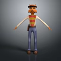 3D Cartoon Fox Game Character With Brown Hat Patterned Vest Blue Jeans And Boots