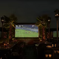 Outdoor Bar With Beer Cocktail Seating And Evening Ambient Lighting
