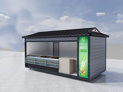 Ice Cream Kiosk With Black Tile Roof Green Billboard And Transparent Display Case 3d model