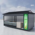 Ice Cream Kiosk With Black Tile Roof Green Billboard And Transparent Display Case