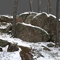 Beautiful Winter Landscape With Snow Covered Rocks And Bare Trees In Nature