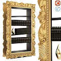Ornate Golden Framed Bookshelf With Black Books And Decorative Carvings