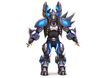 Fantasy Warrior Character With Mythical Creature Inspired Blue Black Spiked Armor And Glowing Accents 3d model