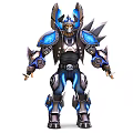 Fantasy Warrior Character With Mythical Creature Inspired Blue Black Spiked Armor And Glowing Accents