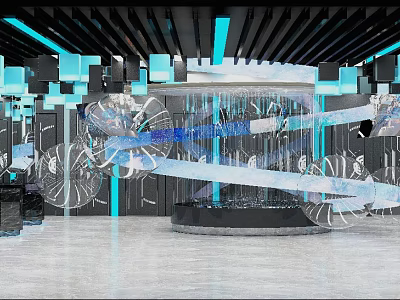 Modern Luxury Hotel Bathroom Interior With Glass Elements And Blue Lighting Fixtures 3d model