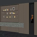 Modern Wine Cabinet With Glass Shelves Marble Countertop And Wooden Cabinetry Lighting