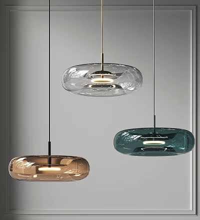 Modern Minimalist Glass Chandeliers in Transparent Green Brown Hanging for Interior Decor 3d model