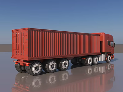 Red Utility Container Truck With Multiple Wheels For Cargo Transportation 3d model