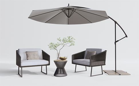 Modern Outdoor Sofa Single Sofa Coffee Table Sun Umbrella 3d model