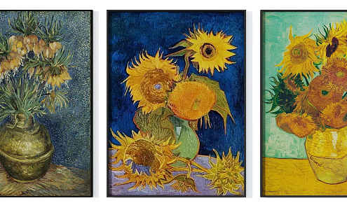 Modern Oil Painting Sunflower Oil Painting Hanging Painting Combination 3d model