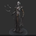 Silver Haired Armored Character With Trident And Mythical Creature Features In Fantasy Role Design