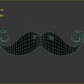 Black Curled Mustache With Spiral Ends On Gray Gradient Background And Reflection