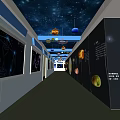 Elevator Corridor with Starry Ceiling Hanging Planet Decorations Starry Wall Art and Informational Text 3d model