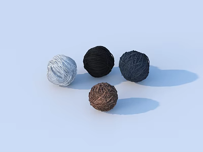 Sculpture Carving Different Colored Yarn Balls White Black Dark Gray Brown On Light Blue Background 3d model