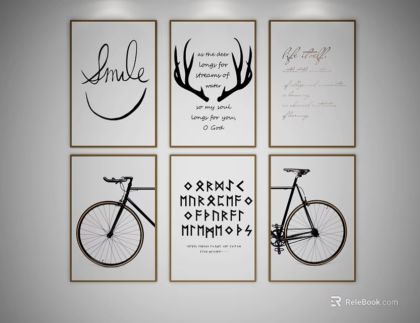 Artistic Minimalist Decorative Prints With Smile Typography Deer Antlers And Bicycle Illustrations 3d model 