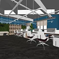 Modern Public Office Space With Green Plant Wall Work Desks And Ergonomic Chairs