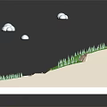Cartoon Layered Landscape Scene With Green Hills Trees Clouds Road And Ponds