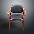 Curved Wooden Frame Chair With Black Leather Seat And Armrests Design