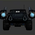 Heavy Duty Sci Fi Armored Vehicle With Multiple Wheels And Blue Lights