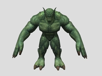 Green Muscular Horned Monster Game And Movie Character With Claws And Strong Physique 3d model