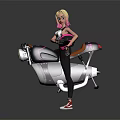 Blonde Pink Haired Female Game Movie Character Riding Mechanical Jetpack Holding Pink Helmet