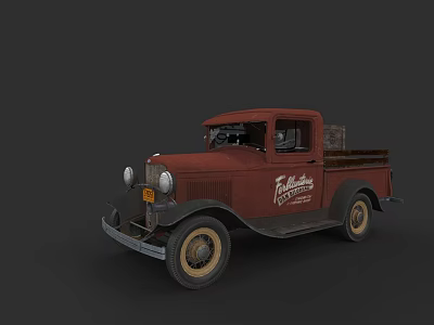 Vintage Red Pickup Truck With Fairbanks Logo Old Fashioned Front Design And Wooden Bed 3d model