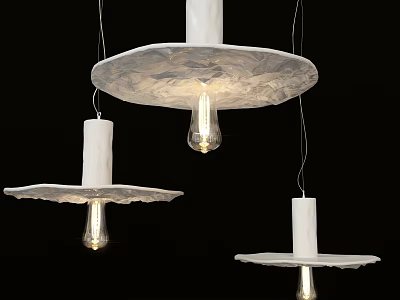 Modern Textured White Pendant Lights With Visible Bulbs Hanging In Black Background 3d model