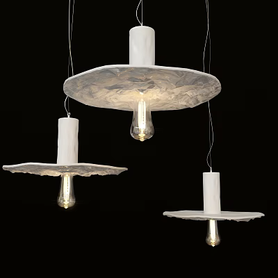Modern Textured White Pendant Lights With Visible Bulbs Hanging In Black Background 3d model