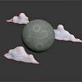 Decorative Ornament Set with Gray Moon Model and White Clouds on Black Background with Reflection 3d model